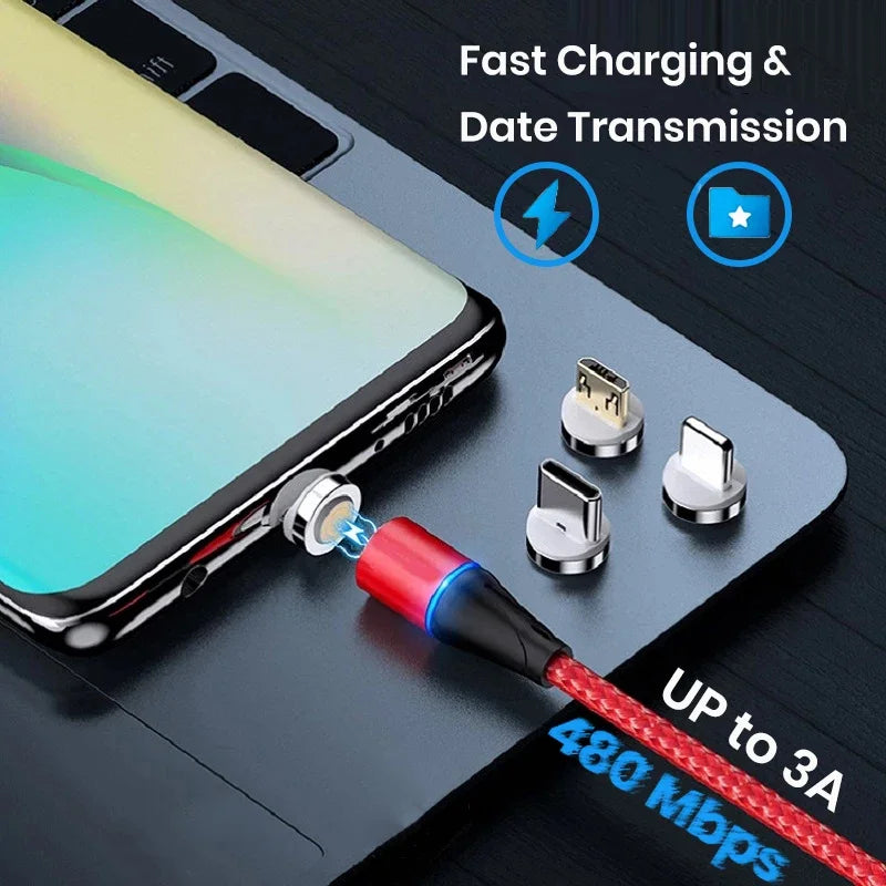USB Magnetic Charging Cable, 3 in 1 Charger 3A Fast Charging Cable Support Data Transfer Magnetic Charger Cable for USB C/Micro