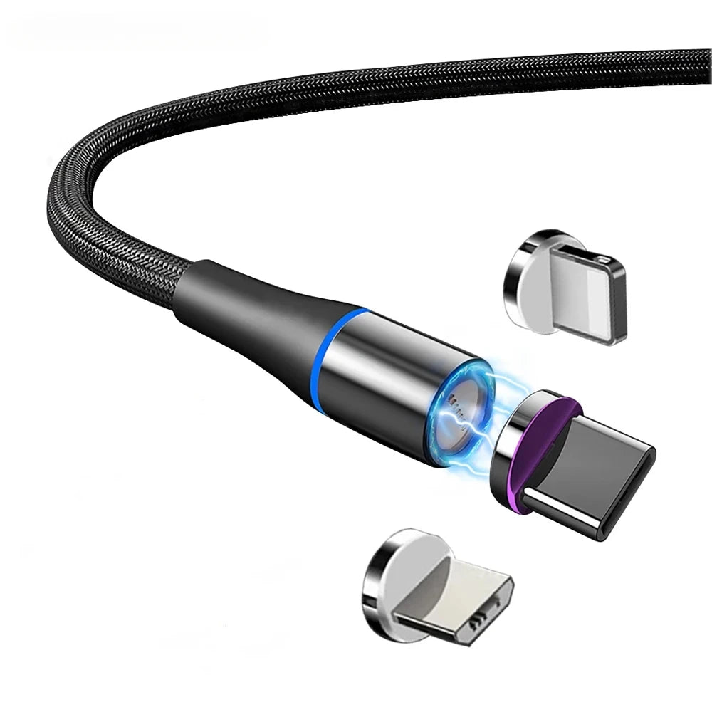 USB Magnetic Charging Cable, 3 in 1 Charger 3A Fast Charging Cable Support Data Transfer Magnetic Charger Cable for USB C/Micro