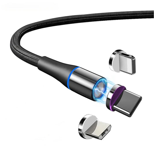 USB Magnetic Charging Cable, 3 in 1 Charger 3A Fast Charging Cable Support Data Transfer Magnetic Charger Cable for USB C/Micro
