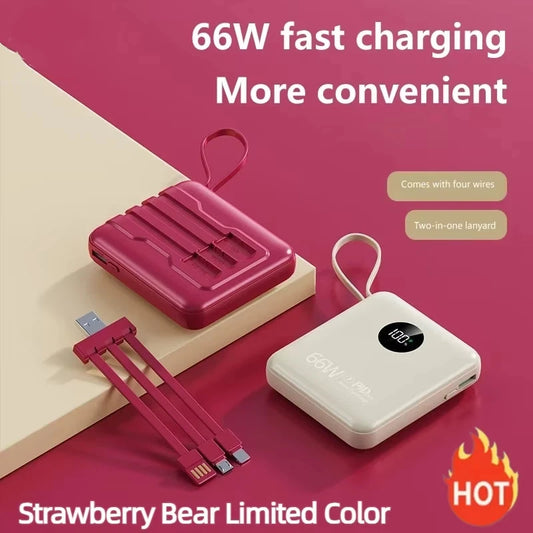 50000mAh PowerBank 66W Super Fast Charging with Cable Large Capacity Compact Portable Mini Shared Four Wire Mobile Power Bank